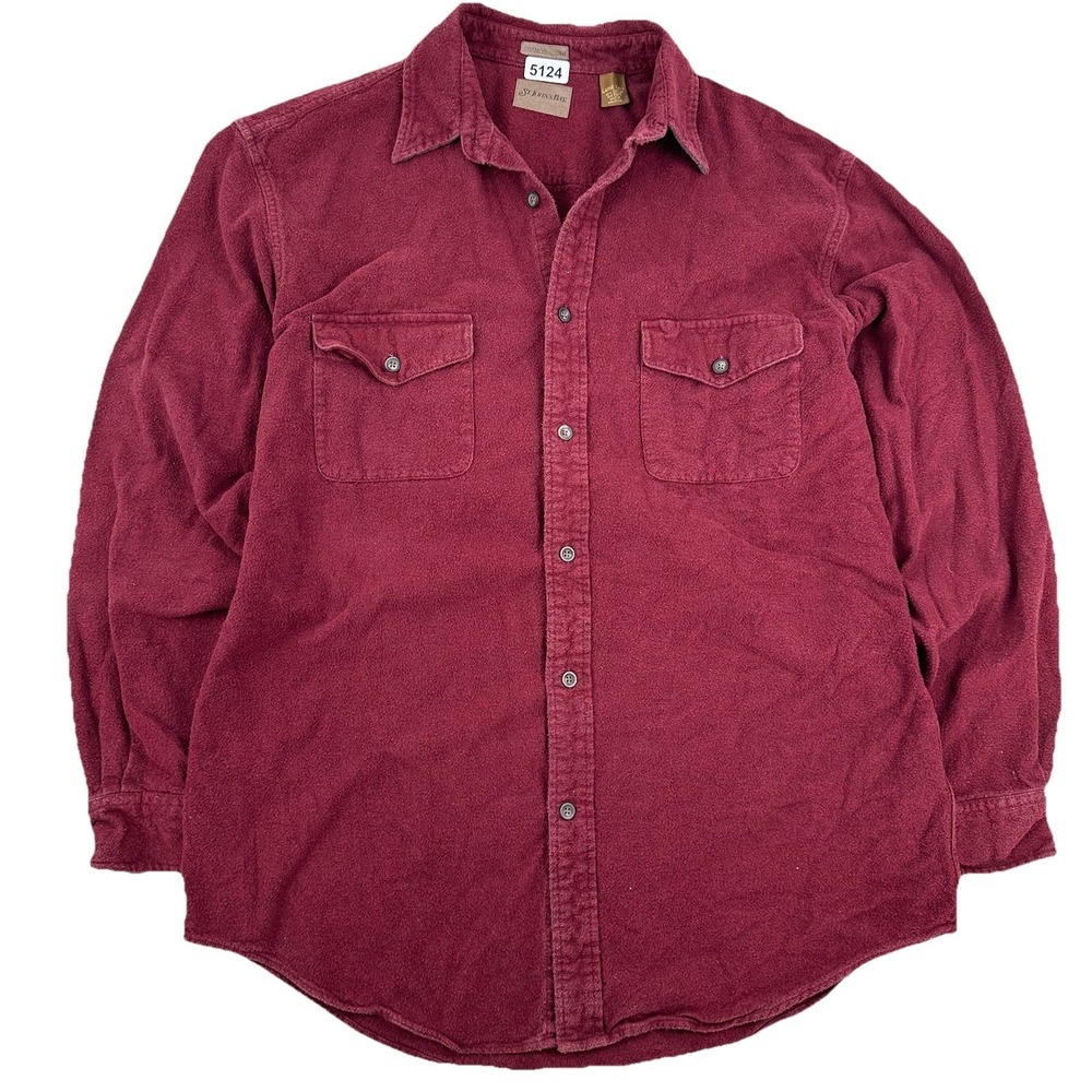 Vintage St John's Bay Chamois Cloth Flannel Shirt Men Large Tall Burgundy Red